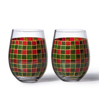 Red Green Stained Wine Glasses Set Of 2 By Festive Colorful Coffee Cups Stained Wind