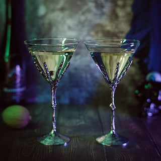Stemmed Skeleton Martini Glasses Set Of 2 By Skeleton Hand Glasses 9 H Goth Gifts Sk