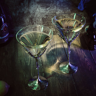 Stemmed Skeleton Martini Glasses Set Of 2 By Skeleton Hand Glasses 9 H Goth Gifts Sk