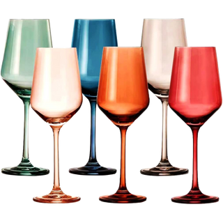 Colored Crystal Wine Glass Set Of 6 Gift For Mothers Day Her Wife Mom Friend Large 12 Oz Glasses Uni