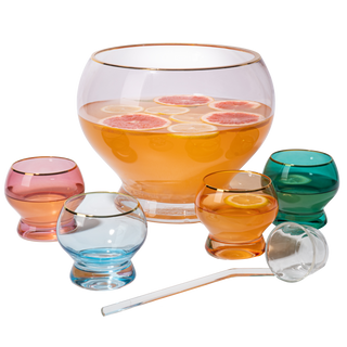 Colorful 3 Gallon Punch Bowl With 4 10OZ Glasses Set With Ladle By 12 H 8 D Colored