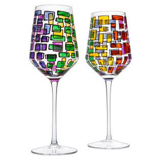 Renaissance Stained Glass Rainbow Stemless Wine Glasses By Set Of 2 Elegant 12OZ Col