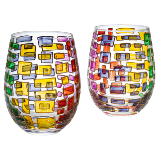 Italian Multicolor Renaissance Stained Glass Rainbow Stemless Wine Glasses Set Of 2 By The Wine Sava