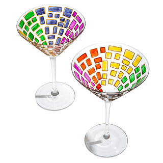 Italian Multicolor Renaissance Stained Glass Rainbow Martini Glasses Set Of 2 By 9 2