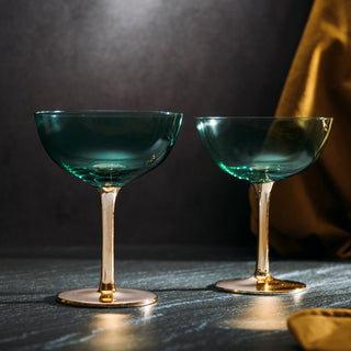 Colored Coupe Art Deco Glasses Gold Set Of 2 12 Oz Classic Cocktail Glassware For Champagne Martini