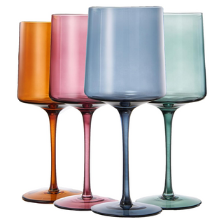 Muted Colored Square Crystal Wine Glasses Set Of 4 Gift For Her Him Wife Friend Large 13 5 Oz Italia