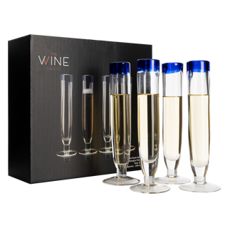 Hand Blown Cobalt Blue Rim Champagne Flutes Set Of 4 By Luxury Mexican Glassware Thi