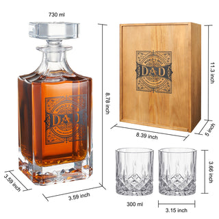 Gift For Dad Whiskey Decanter Gift Set 730ML Decanter 2 Whiskey Glass Fathers Day Birthday Housewarm