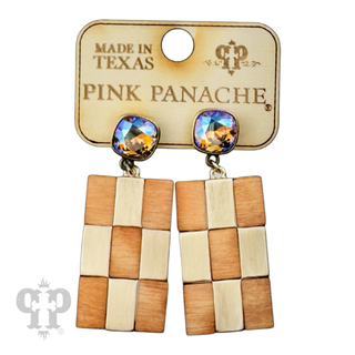 Checkerboard pattern dangle earring with Austrian crystal - LC