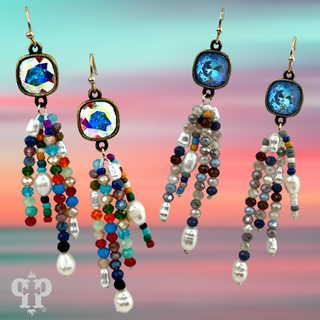 Bead fringe earring, Austrian crystal - LC