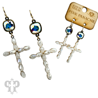 Beaded cross earring, Austrian crystal - LC
