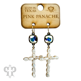 Beaded cross earring, Austrian crystal - LC