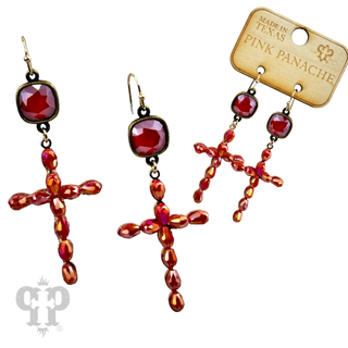 Beaded cross earring, Austrian crystal - LC
