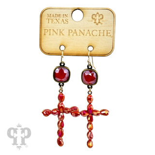Beaded cross earring, Austrian crystal - LC