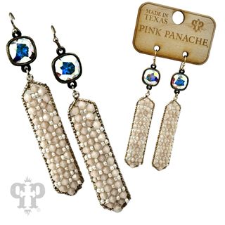 Bead wrapped hexagon dangle earring with Austrian crystal - LC