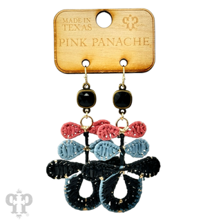 Three bow raffia dangle earring, Austrian crystal - LC