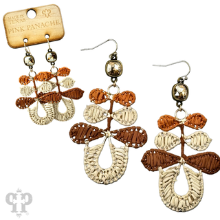 Three bow raffia dangle earring, Austrian crystal - LC