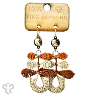 Three bow raffia dangle earring, Austrian crystal - LC