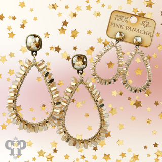 Gold bead wrapped teardrop and Austrian crystal dangle earring - LC
