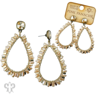 Gold bead wrapped teardrop and Austrian crystal dangle earring - LC