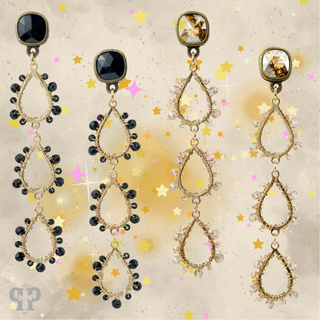 Triple bead wrapped teardrop and Austrian crystal dangle earring - LC