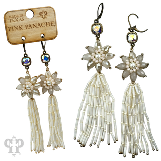 Flower and tassel chandelier statement earring, Austrian crystal - LC