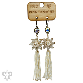 Flower and tassel chandelier statement earring, Austrian crystal - LC