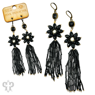 Flower and tassel chandelier statement earring, Austrian crystal - LC