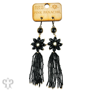 Flower and tassel chandelier statement earring, Austrian crystal - LC