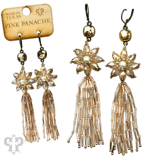 Flower and tassel chandelier statement earring, Austrian crystal - LC