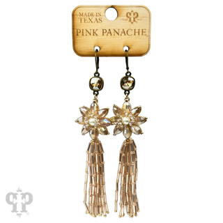 Flower and tassel chandelier statement earring, Austrian crystal - LC