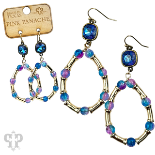 Ombre crackle bead teardrop earring, Austrian crystal - LC