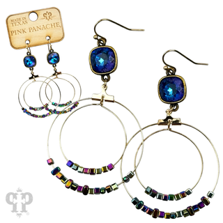 Square stone bead and crystal circle earring, Austrian crystal