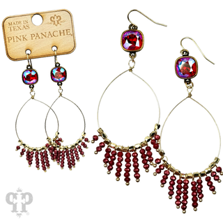 Faceted saucer bead fringe on teardrop earring, Austrian crystal - LC