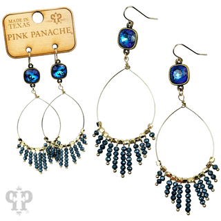 Faceted saucer bead fringe on teardrop earring, Austrian crystal - LC