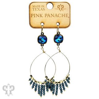 Faceted saucer bead fringe on teardrop earring, Austrian crystal - LC