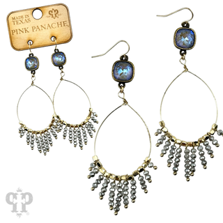 Faceted saucer bead fringe on teardrop earring, Austrian crystal - LC