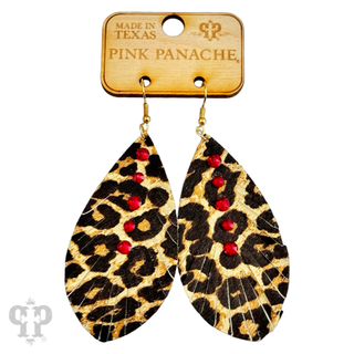 Leather animal print teardrop earring, Austrian crystals - LC