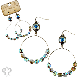 Faceted square coin bead, Austrian crystal earring