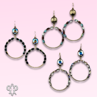 Flat oval and round bead circle, Austrian crystal earring - LC