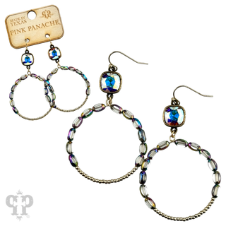 Flat oval and round bead circle, Austrian crystal earring - LC