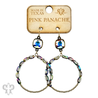 Flat oval and round bead circle, Austrian crystal earring - LC