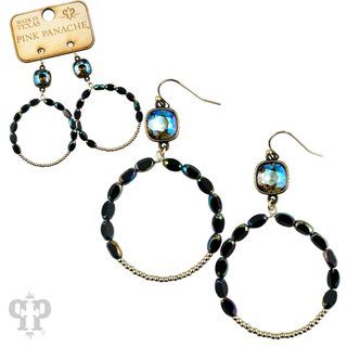 Flat oval and round bead circle, Austrian crystal earring - LC