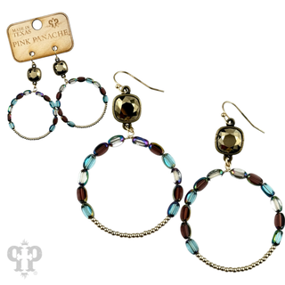 Flat oval and round bead circle, Austrian crystal earring - LC