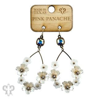 Iridescent pearl flower charm teardrop earring, Austrian crystal