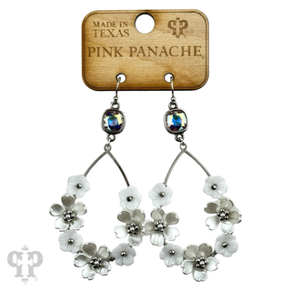Iridescent pearl flower charm teardrop earring, Austrian crystal