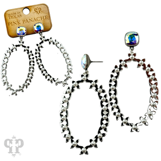 Shiny metal tone large oval earring, Austrian crystal