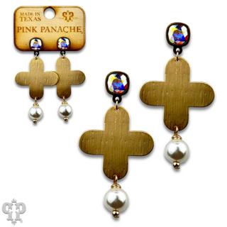 Cross earring with pearl bead and Austrian crystal