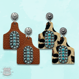 Pebbled ear tag earring,stone center, last call
