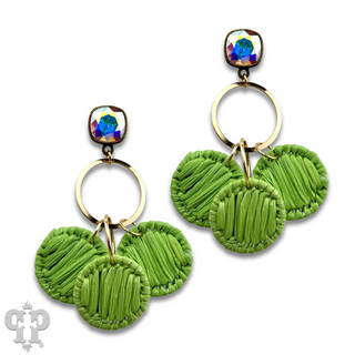 Raffia disc circle earring with Austrian crystal